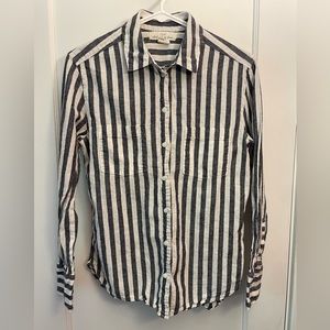 LOGG blue & white striped linen/cotton blend button down long sleeve shirt. 6
